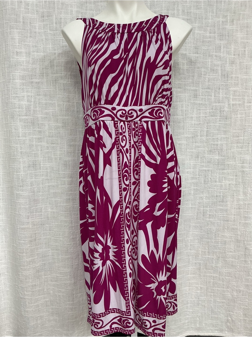 Madison Magenta and White Large Printed Midi Dress